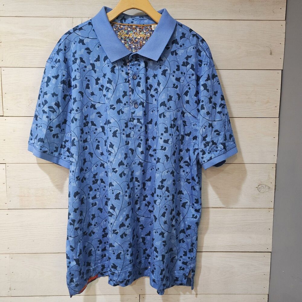 Robert Graham Shirt Men's 3XL Blue Polo Classic Fit Short Sleeve